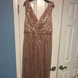 Rose gold sequin dress.